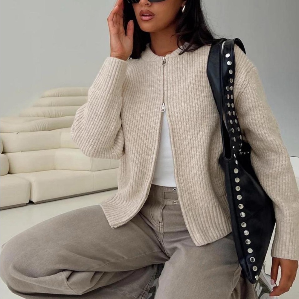 Princess Polly Lexene Zip Through Jumper Oat